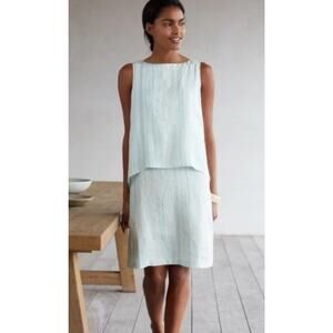 J. Jill Purejill Linen Striped Overlay Dress Womens Small Seaglass Green Career